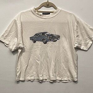 Brandy Melville White Tee with Blue Car Graphic Cropped top